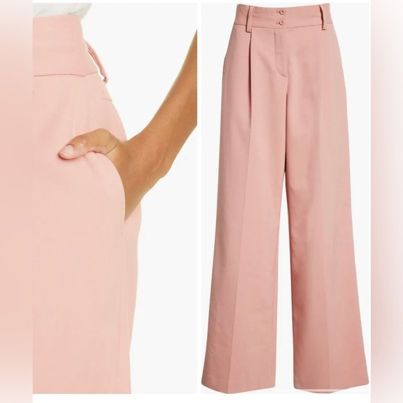 NWT Seeby Chloe Women's Muted Clay Cotton Wide Leg Pleated Trouser Pant SZ 34 - Picture 2 of 9